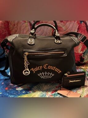 Juicy Couture Black Canvas Satchel with Gold Logo Charm